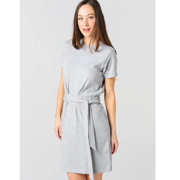 Vince Tie Waist Cotton T-Shirt Dress in Heather Grey - Picture 1 of 11